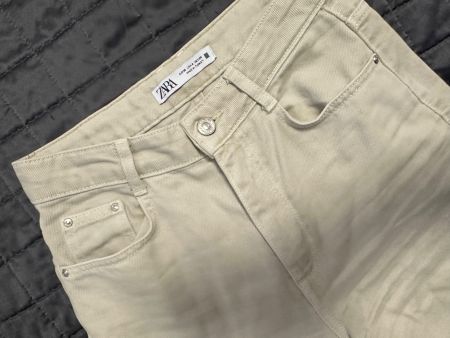 Zara Damen High Waist, Straight Leg Jeans Beige 36