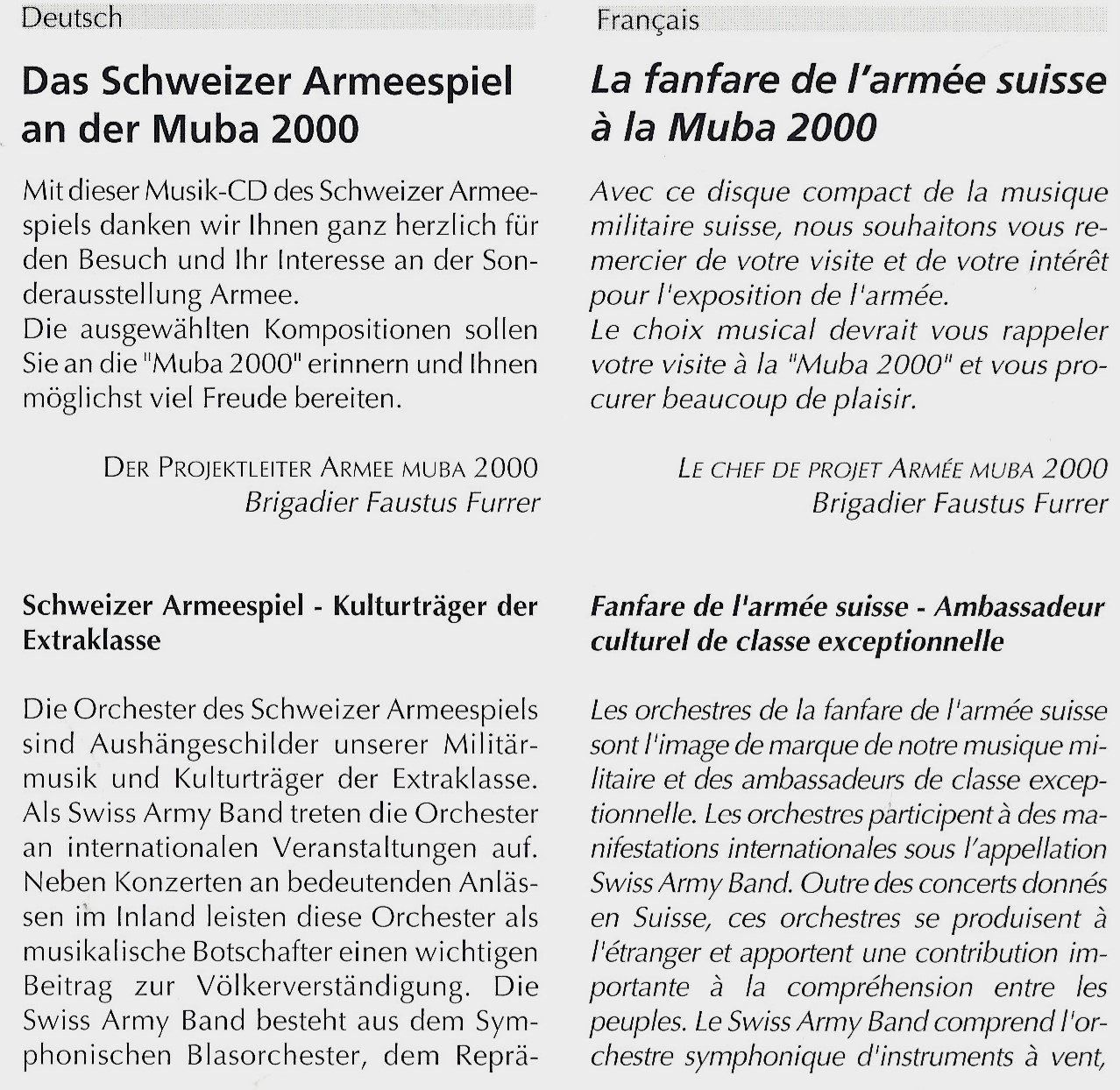 CDs: Schweizer Armeespiel AN DER MUBA 2000 Blasmusik CD – D'occasion à Kandergrund par Sososo 2