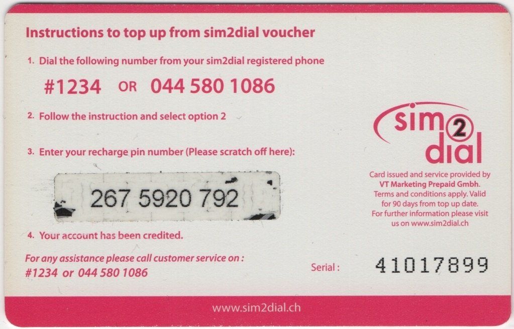 Telefon- & Taxkarten: 20 CHF sim2dial - seltene Prepaid Telefonkarte – Gebraucht aus Eglisau von Chperfins 1