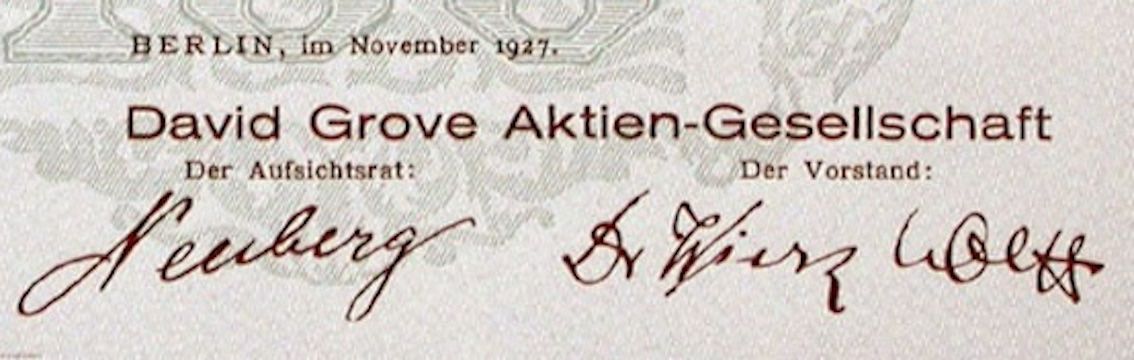 Dokumente: David Grove AG, Berlin - 1927 – Gebraucht aus Solothurn von Sgasche 1