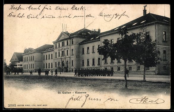 Ansichtskarten: Lithographie St. Gallen, Kaserne – Gebraucht aus Berlin von bartko-reher