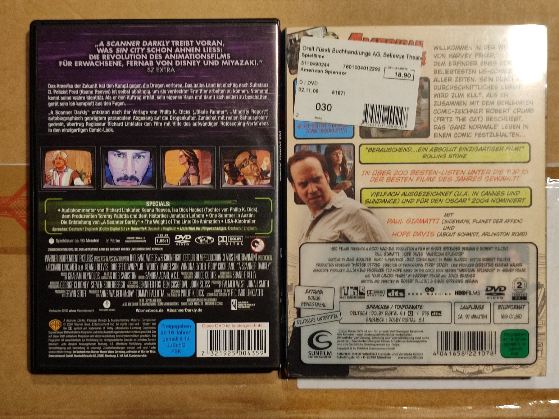 Tutti i DVDs: "A Scanner Darkly" & "American Splendor" DVDs – Usato da Zürich venduto da Haha11 1