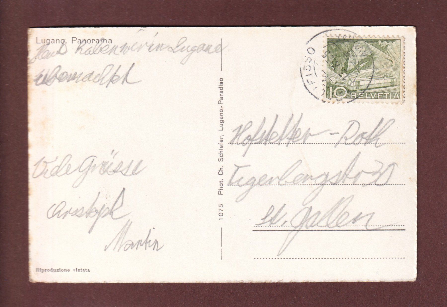 Cartoline postali: LUGANO - Panorama - 1955 – Usato da Pully venduto da nicecards 1