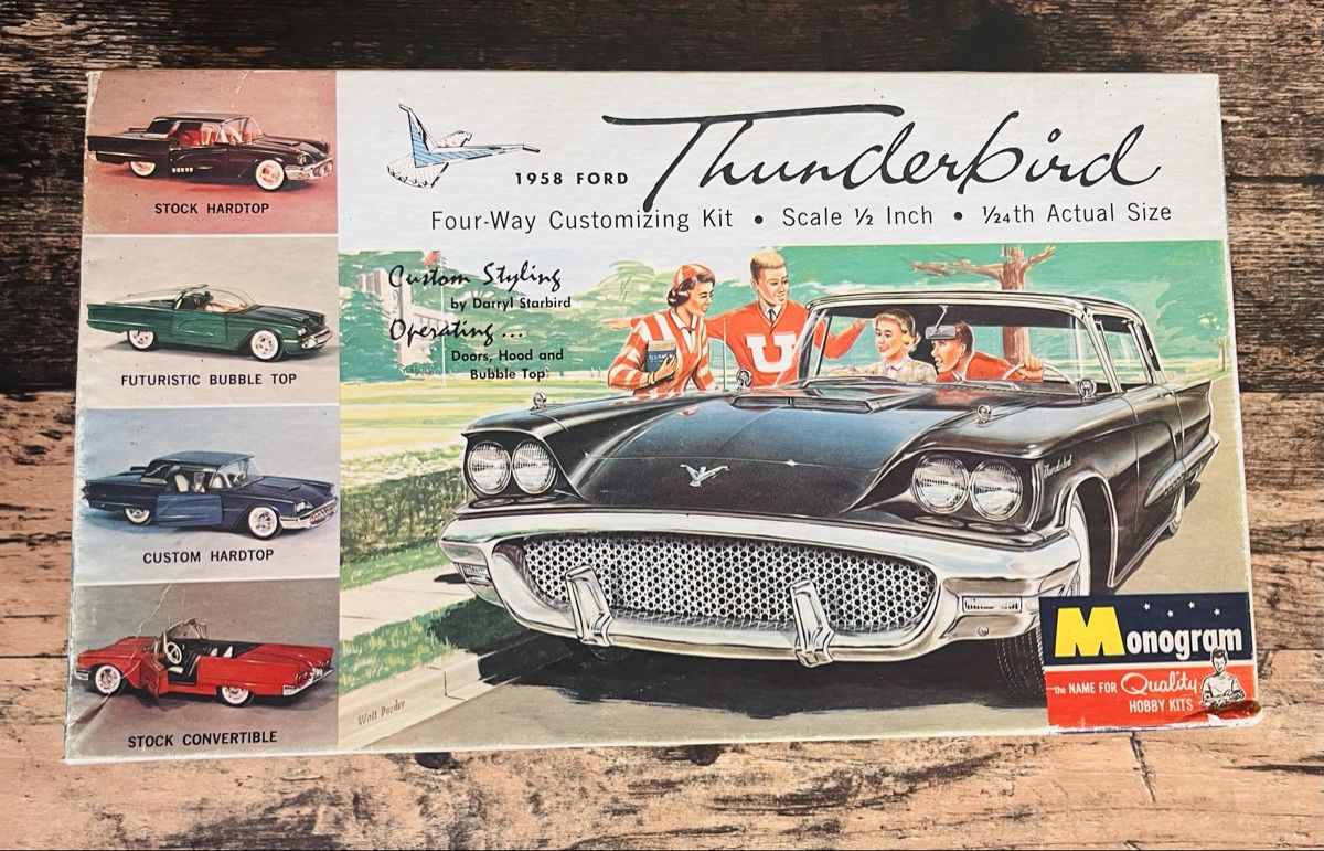 Ford Modellini d'auto: Karton von Monogram 1958 Ford Thunderbird, mit Ersatzteile – Difettoso da Niederhünigen venduto da Auschra