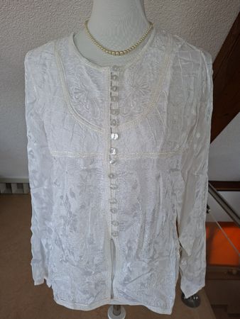 Langarmbluse weiss Grösse (M)L Boom Baba Viscose, mit Samt 