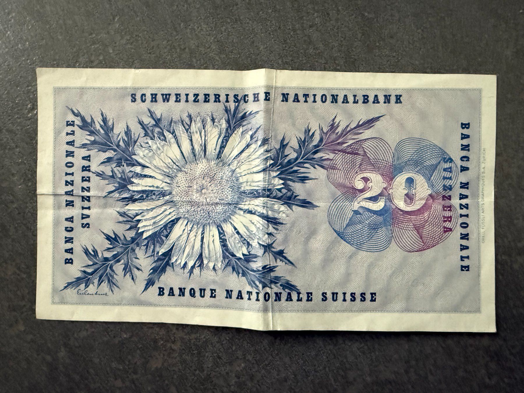 Banconote: Schweizer Banknote 20.00   vom 23. Dezember 1959  Nr. 049333 – Usato da Subingen venduto da ArtBead 1
