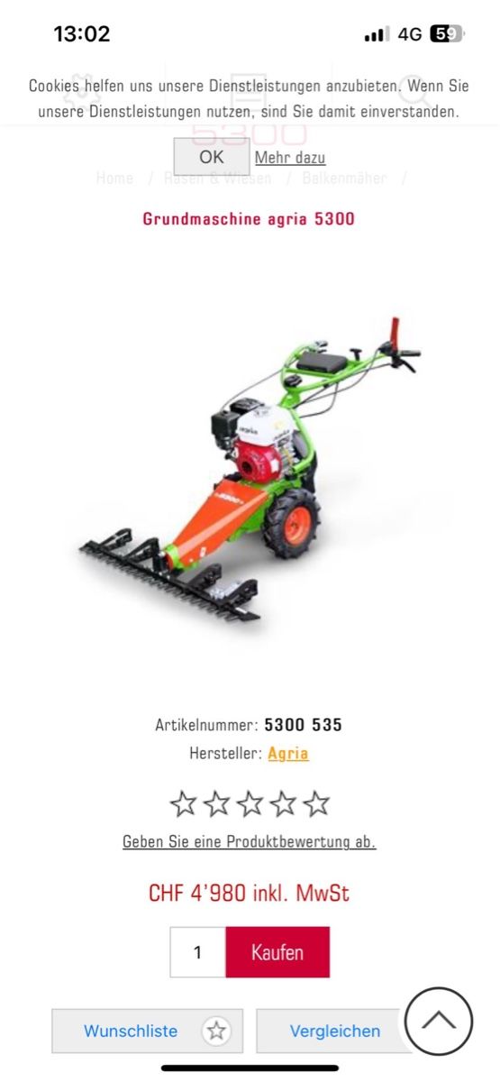 Agria Tagliaerba: Balkenmaher AGRIA 5300 Profi – Usato da Urdorf venduto da mas_5wfz 1