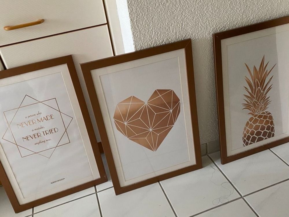 3er Set Bilderrahmen Kupfer Gold Herz Ananas Spruch | Kaufen auf Ricardo