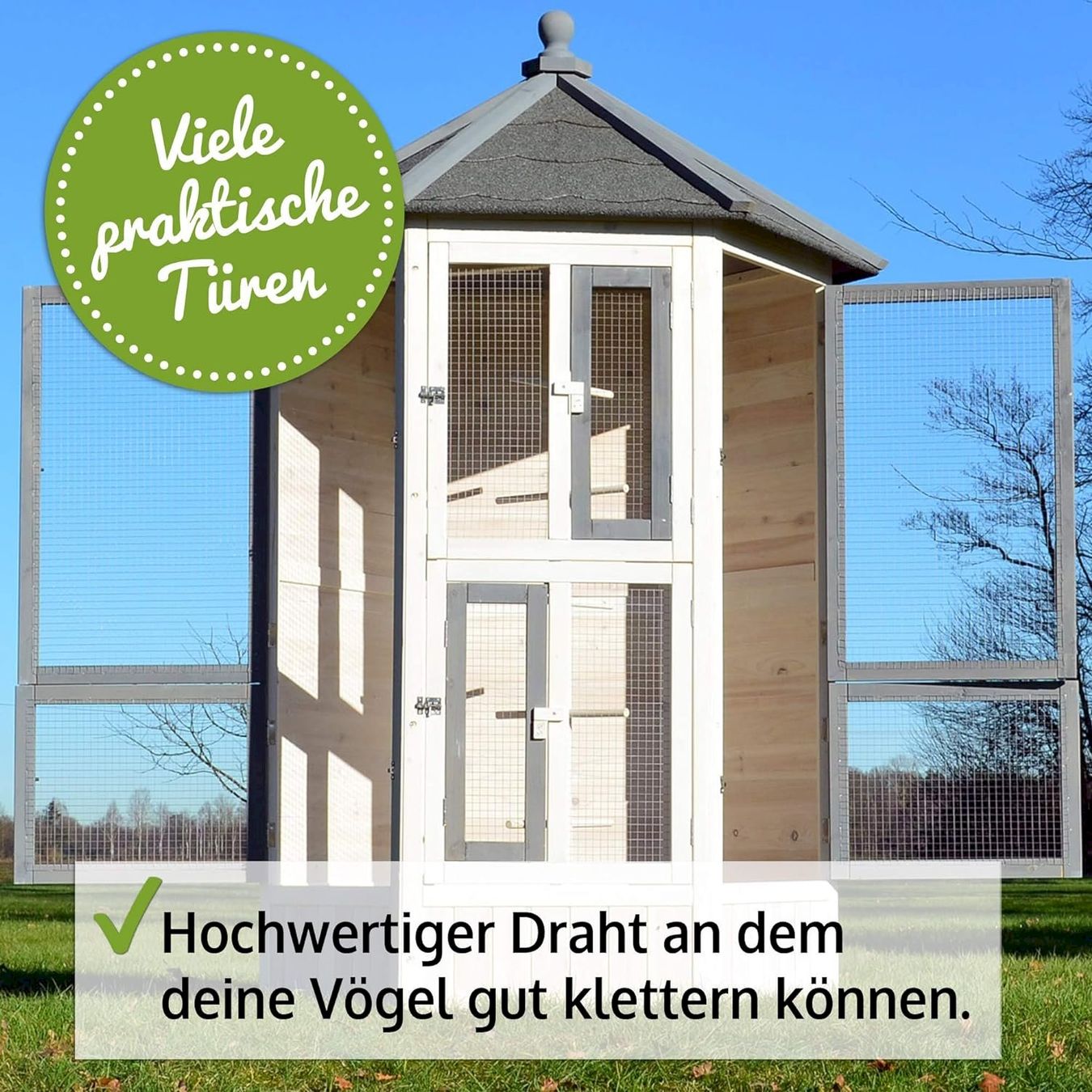 Käfige, Transport & Sicherheit: Vogelvoliere Luise Vollholz + Sitzstange – Neu und originalverpackt aus Bottighofen von zaap 3