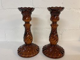 2.Vintage Kerzenständer aus braunem Glas für Herbstdeko