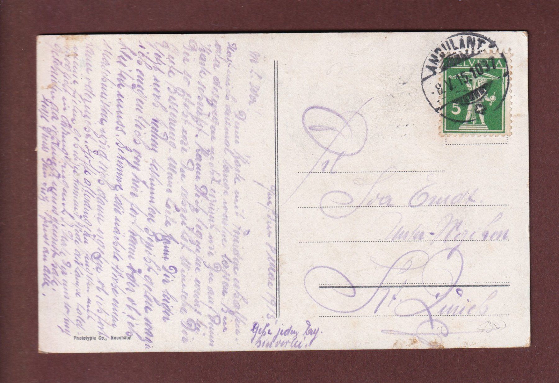 Ansichtskarten: GENEVE - Île Rousseau - 1915 – Gebraucht aus Pully von nicecards-shop 1