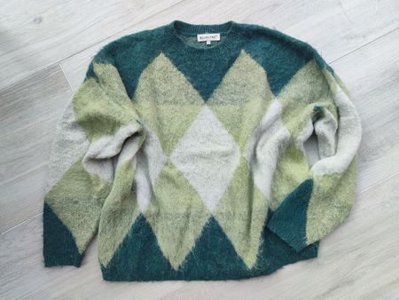 BLUOLTRE Pullover,Grün/Weiss,Rhombus Muster, Gr.TU