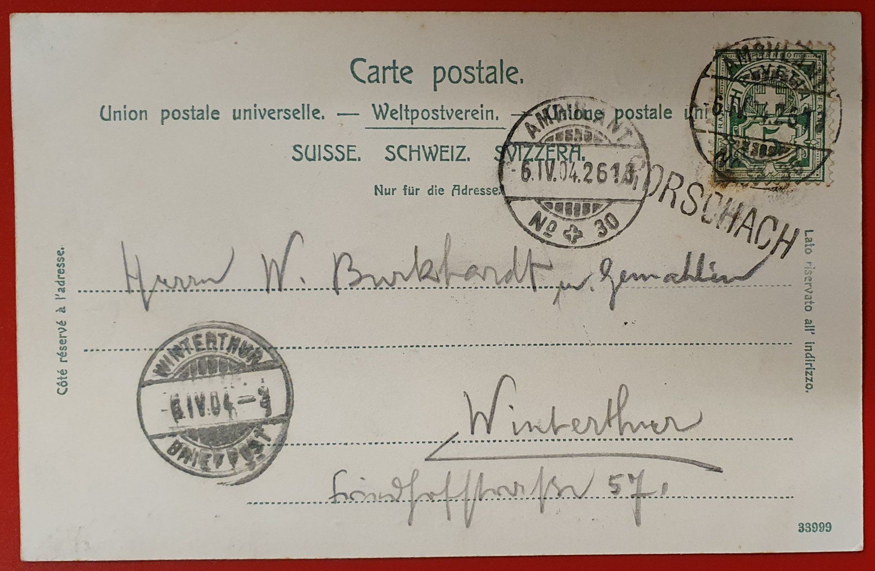 Cartoline postali: Rorschach 1904, Sekundar - Schulhaus – Usato da Kreuzlingen venduto da Rschweiz1 1