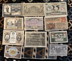 Lot von 10 historischen deutschen Notgeldscheinen (25 Pfenni