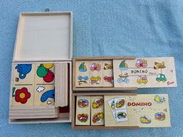3 Stück vintage Domino Spiele aus Holz