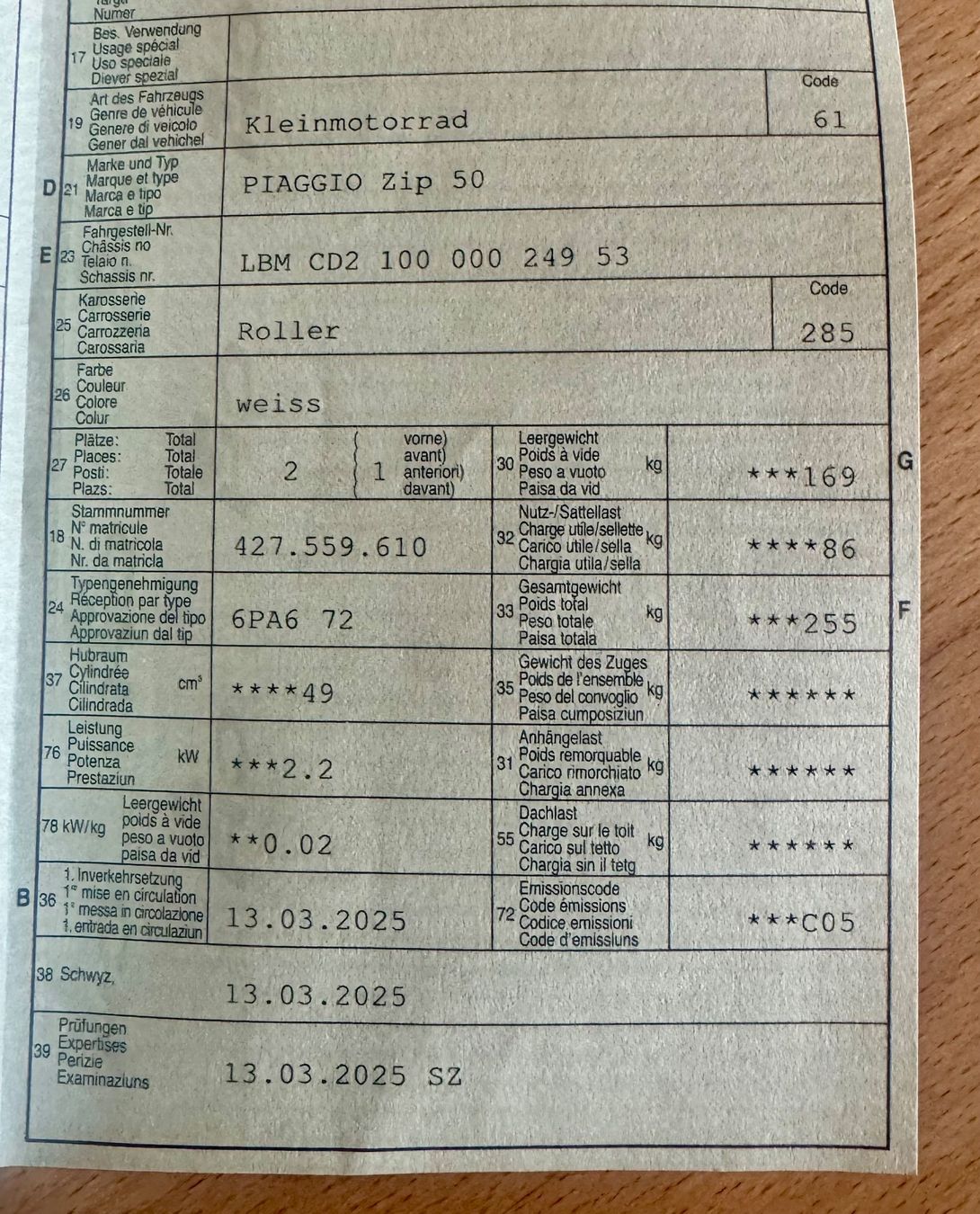 Piaggio Strada: Piaggio ZIP 50 weiss – Usato da Gersau venduto da walin_6442 4