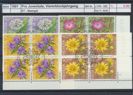 1991 Pro Juventute, Viererblockjahrgang, ET - Stempel