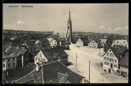 AK Amriswil, Marktplatz mit Gasthaus und Kirche aus der Voge