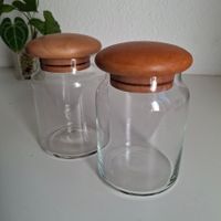 2 bocaux vintage verre bois