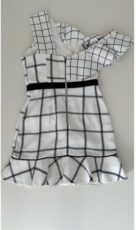 Self-Portrait One-Shoulder Grid Mini Dress, Size UK 10