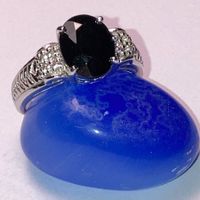 Silberring mit schwarzem Spinel und weissen Topasen, Gr. 54