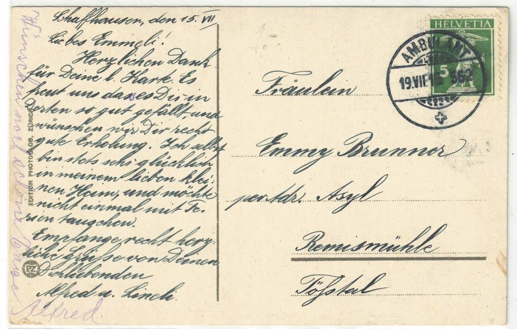 Cartoline postali: Schaffhausen - Munotturm - Litho – Usato da Ettingen venduto da Kartenplanet 1