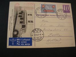 9.VI.37., BERN, POSTKARTE FLUGPOST NACH ZWOLLE HOLLAND