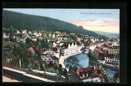 Baden, Ortsansicht mit Burgblick aus der