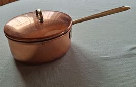 Kupferpfanne mit Deckel, Stielkasserolle, guter Zustand