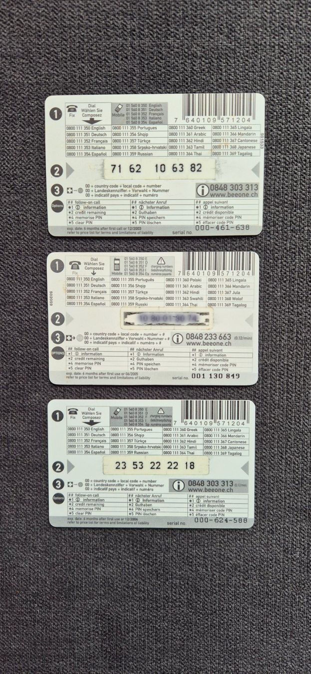 Schede telefoniche: 3 verschiedene Beeone SFR 20 Telefonkarte – Usato da Horw venduto da mi.ba 1