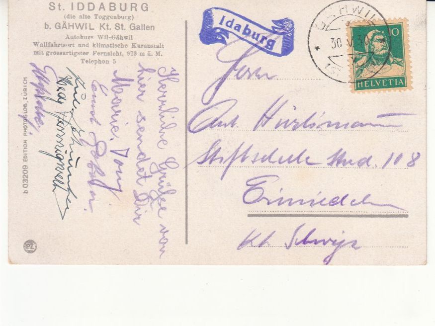 Cartoline postali: St. Iddaburg 1930 – Usato da Bürglen TG venduto da StampGraf 1