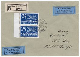 seltene 25 Rp. Flugpost (geriffelt) als MeF auf Flugbrief