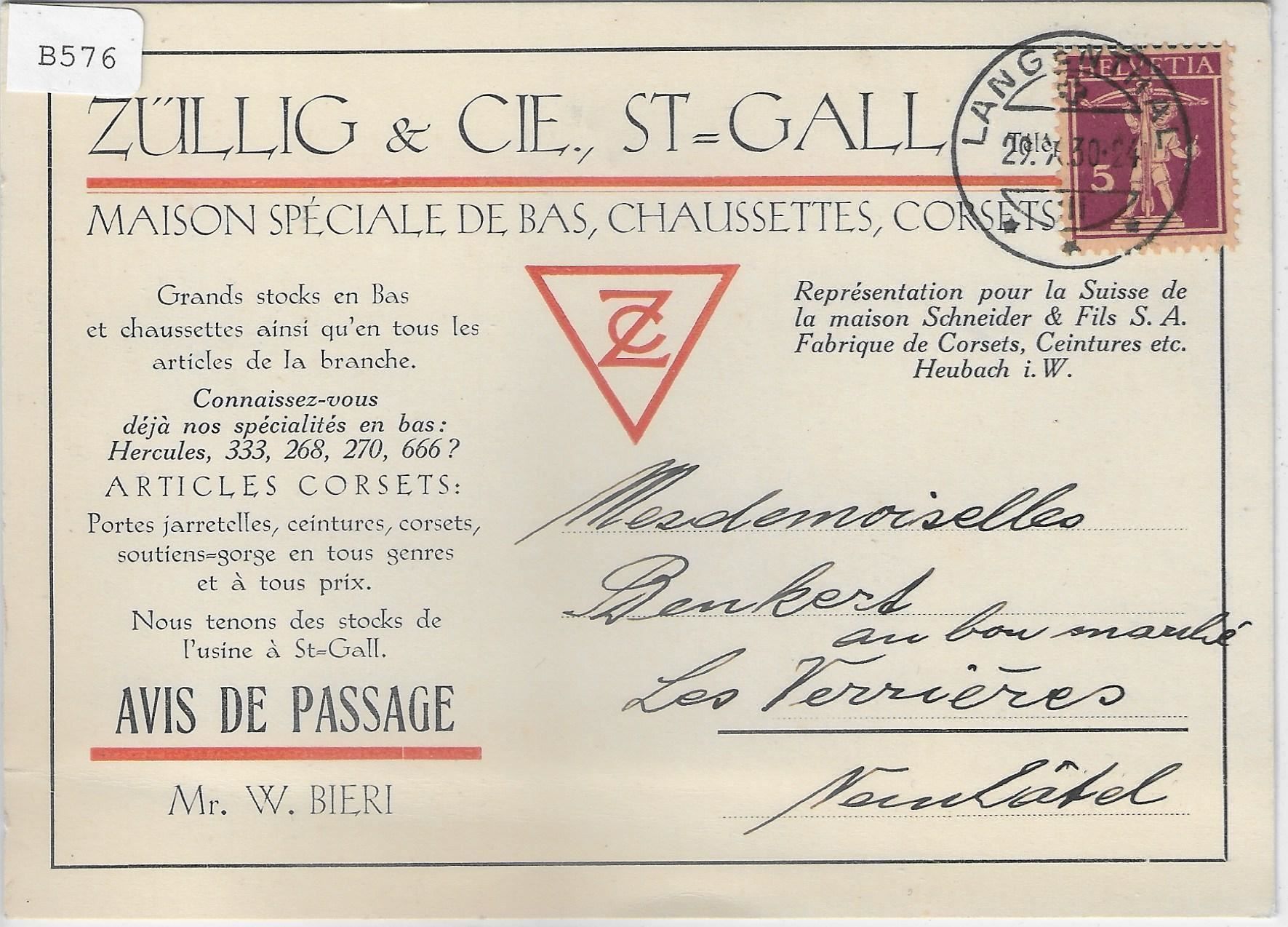 Tutti i francobolli: Züllig & Cie. St. Gallen Maison Speciale – Usato da Ettingen venduto da Kartenplanet