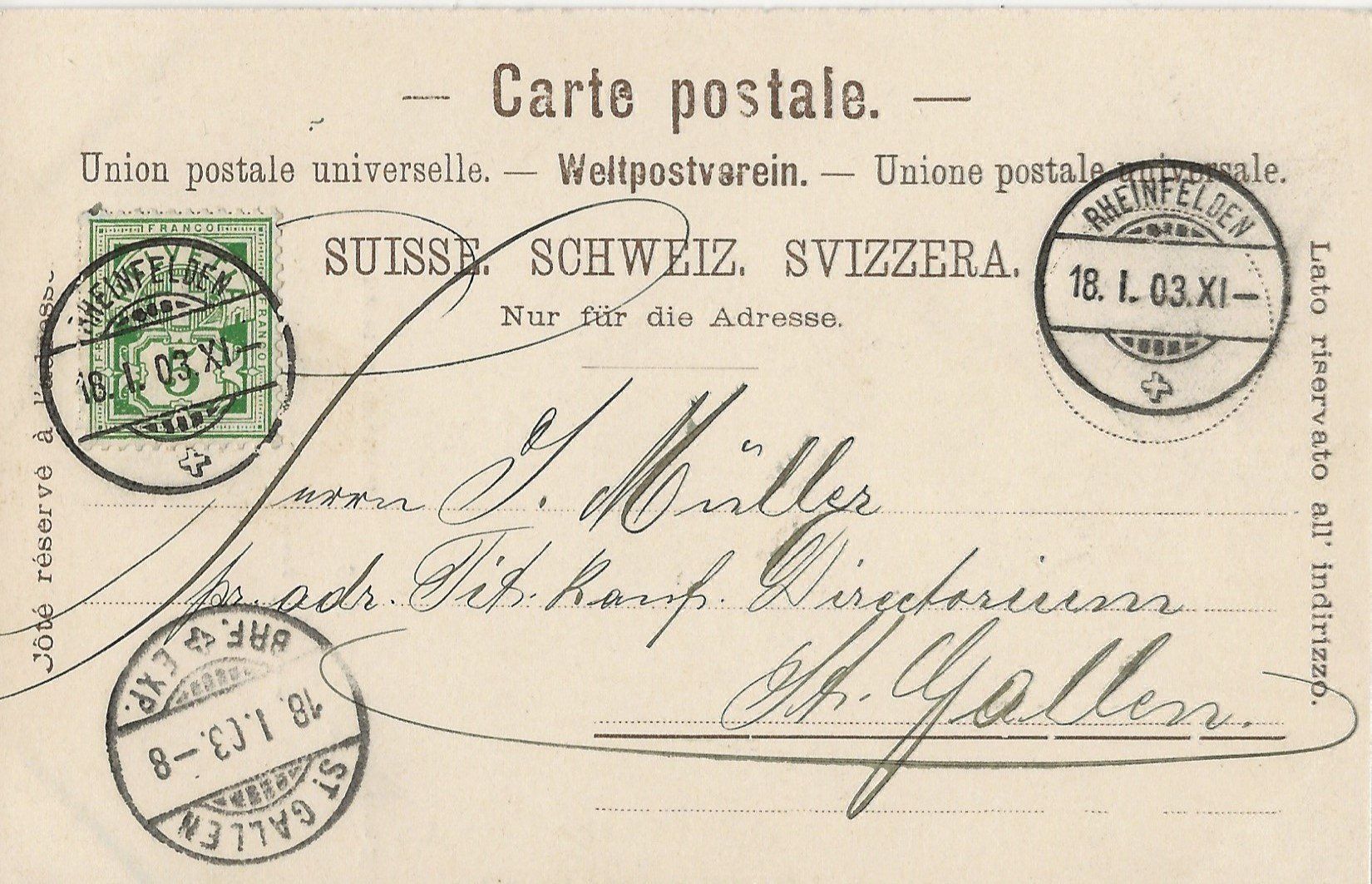 Ansichtskarten: Gruss aus Rheinfelden, 1903 – Gebraucht aus Frauenfeld von Merk52 1