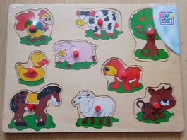Holz Puzzle 9 Teile mit Halteknopf ca. 1 cm dick 30x22,5cm
