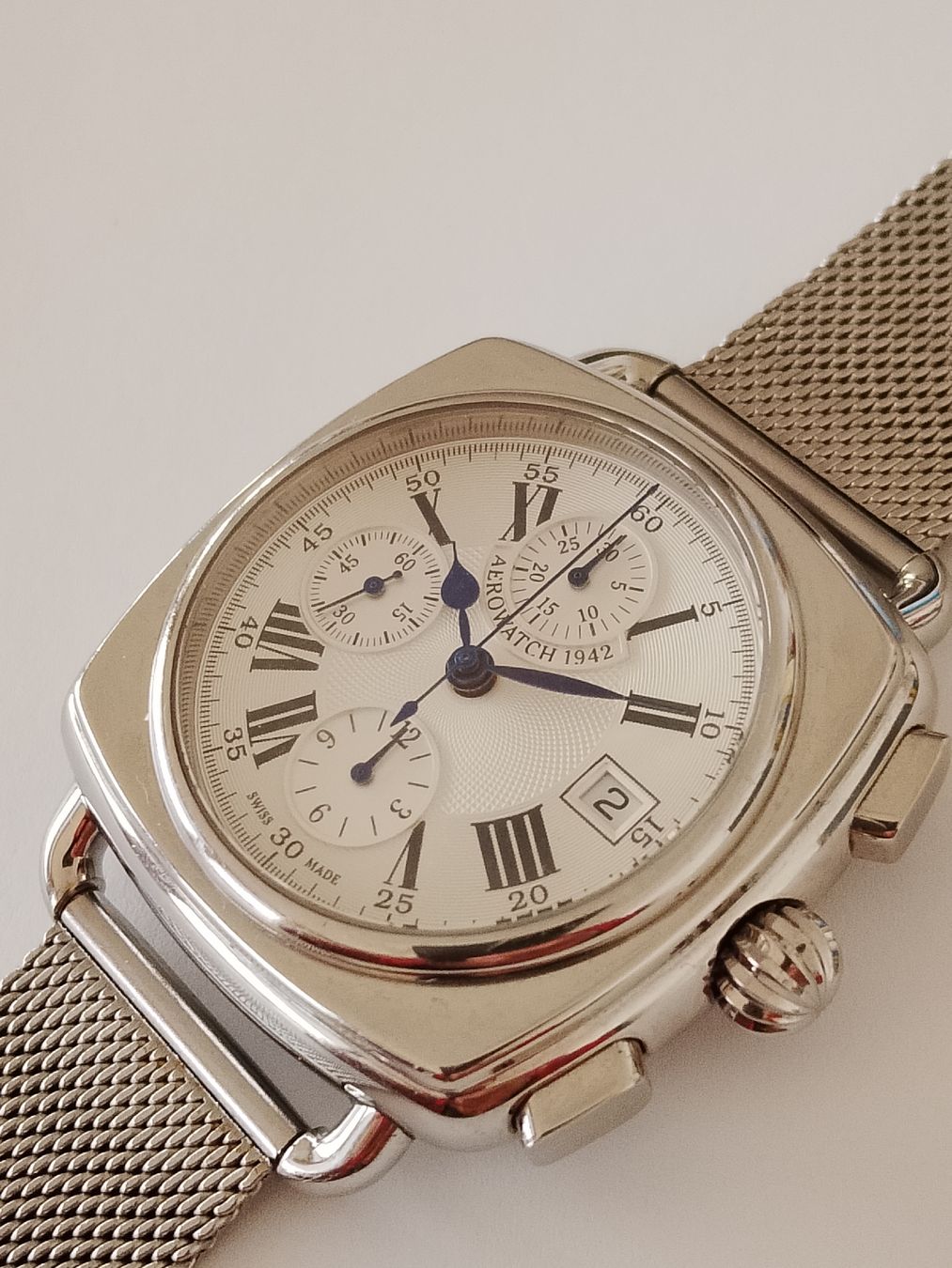 Aerowatch Uhren: Automatic Aerowatch 1942 cushion Chronograph valjoux 7750  – Gebraucht aus Biel/Bienne von Vintage-timearts 8