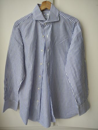 Blue and White Finamore Linen Cotton Shirt 40