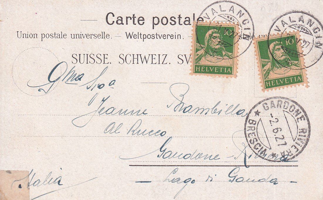 Cartoline postali: Valangin-le-bourg   NE          en 1927 – Usato da Brig venduto da Valcards54 1