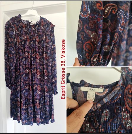 Kleid EDC Grösse 38 Paisley dunkelblau Viskose