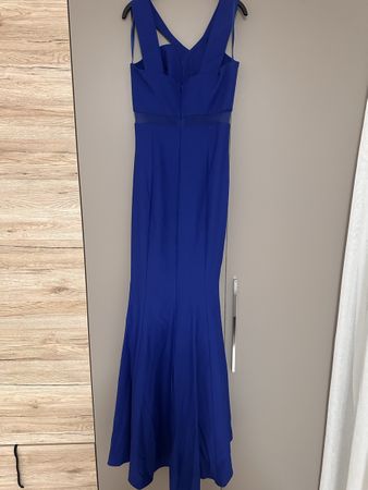 Abendkleid blau lang mit Flechtmuster guter Zustand