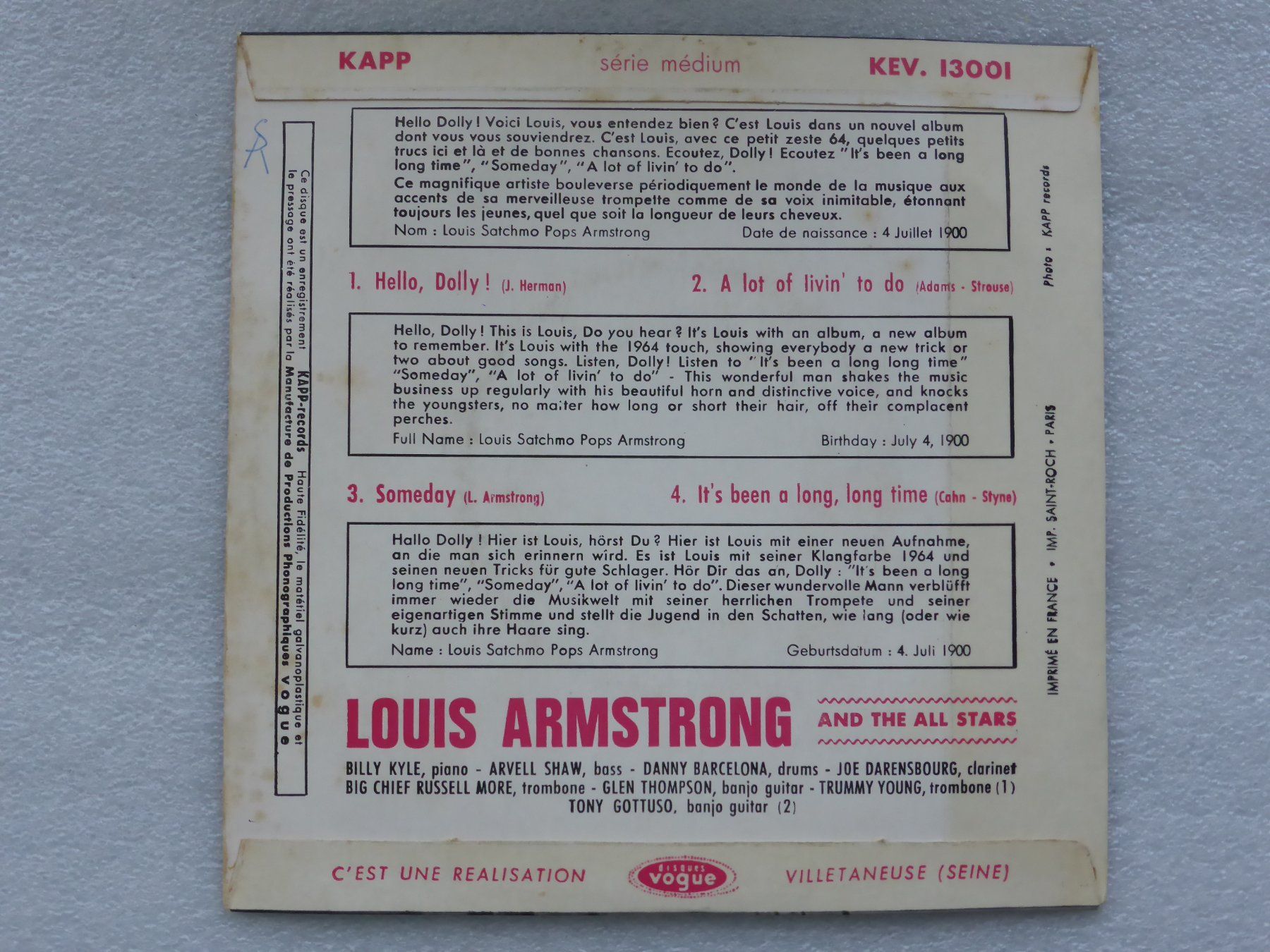 Dischi in vinile: Vinyl Single  EP  LOUIS ARMSTRONG – Usato da Küssnacht am Rigi venduto da Mondkinder 3