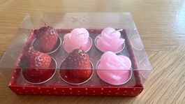 Teelichter 3x Rose und 3x Erdbeere