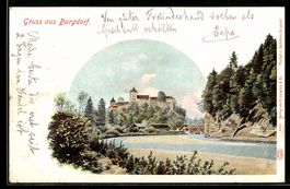 AK Burgdorf, Schloss und Fluss mit Brücke