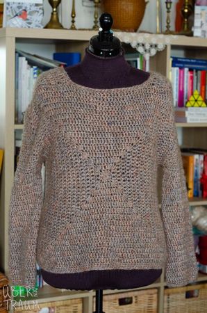 Handgehäkelter Pullover aus Wolle, Alpaka und Mohair