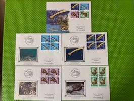 5 FDCs, Viererblöcke + Satz PJ 1996 spezielle Illustration