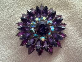 Gablonzer vintage Brosche Sonnenblume lila 6.5cm