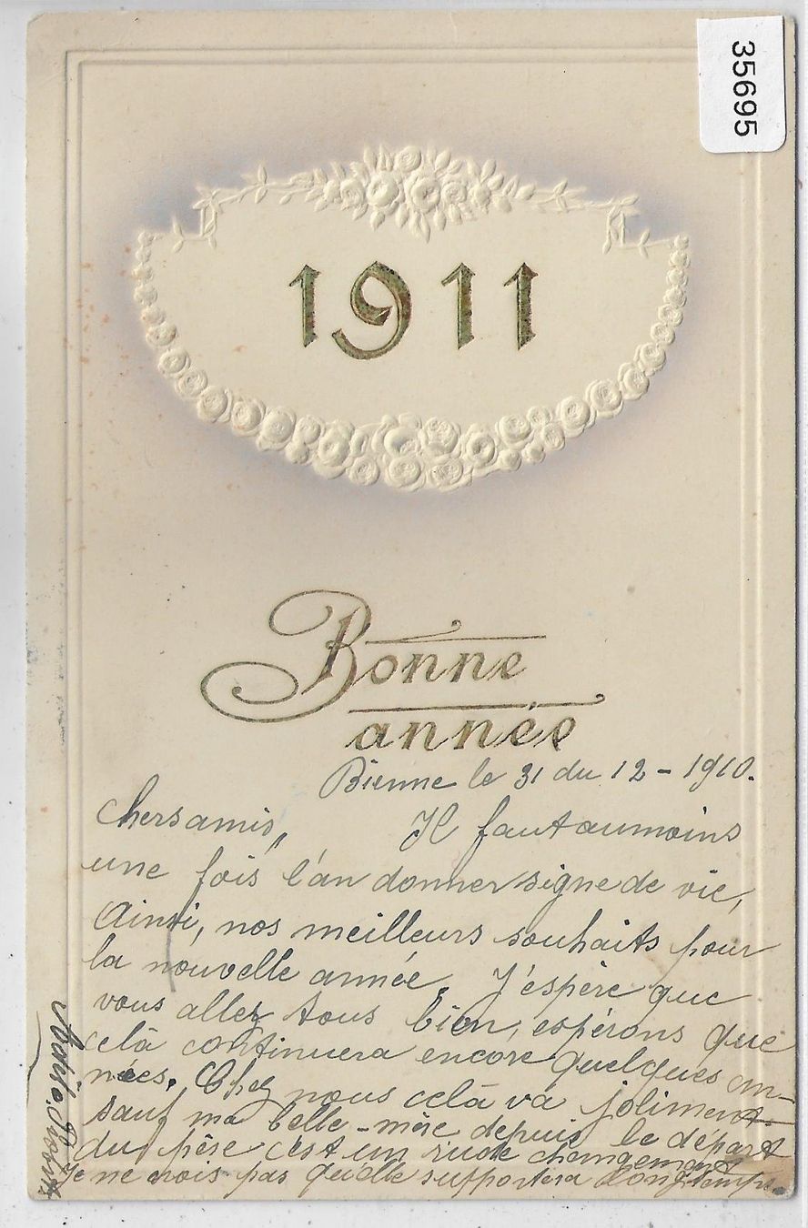 Cartoline postali: Bonne Annee 1911 - Präge-Litho – Usato da Ettingen venduto da Kartenplanet