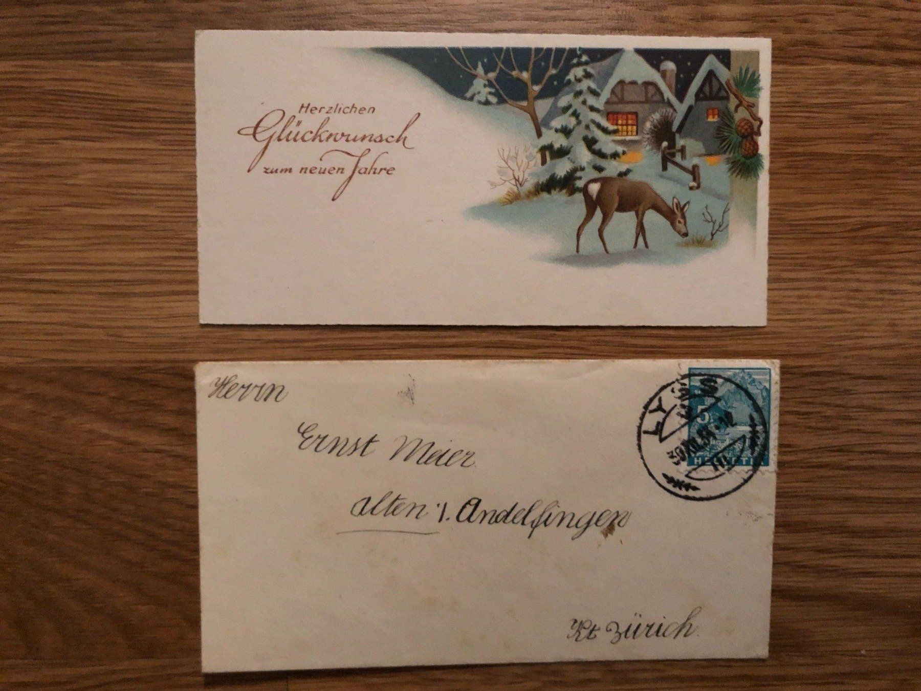 Tous les timbres: Kleinbrief mit Neujahrskärtchen, Lyss 30.XII.34 – D'occasion à Landquart par interesse63