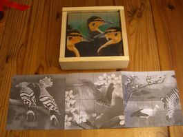 wunderschönes"Fischer" Holzwürfel Puzzle zeigt 6 Vogelbilder