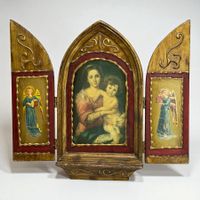 Triptyque ancien vénitien Vierge à l'Enfant et Anges